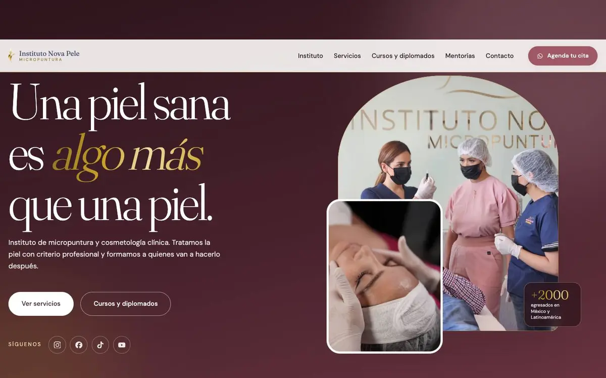 Sitio web de Nova Pele en escritorio