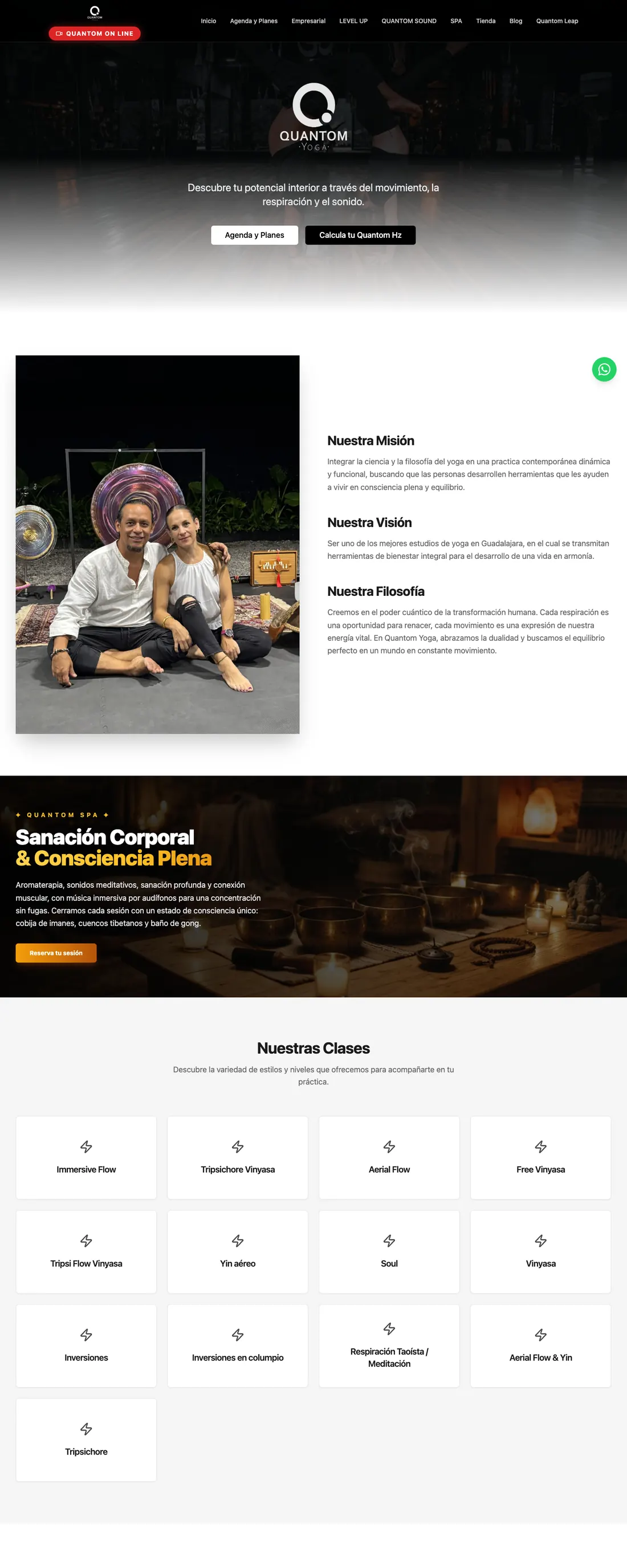 Recorrido del sitio de Quantom Yoga en escritorio