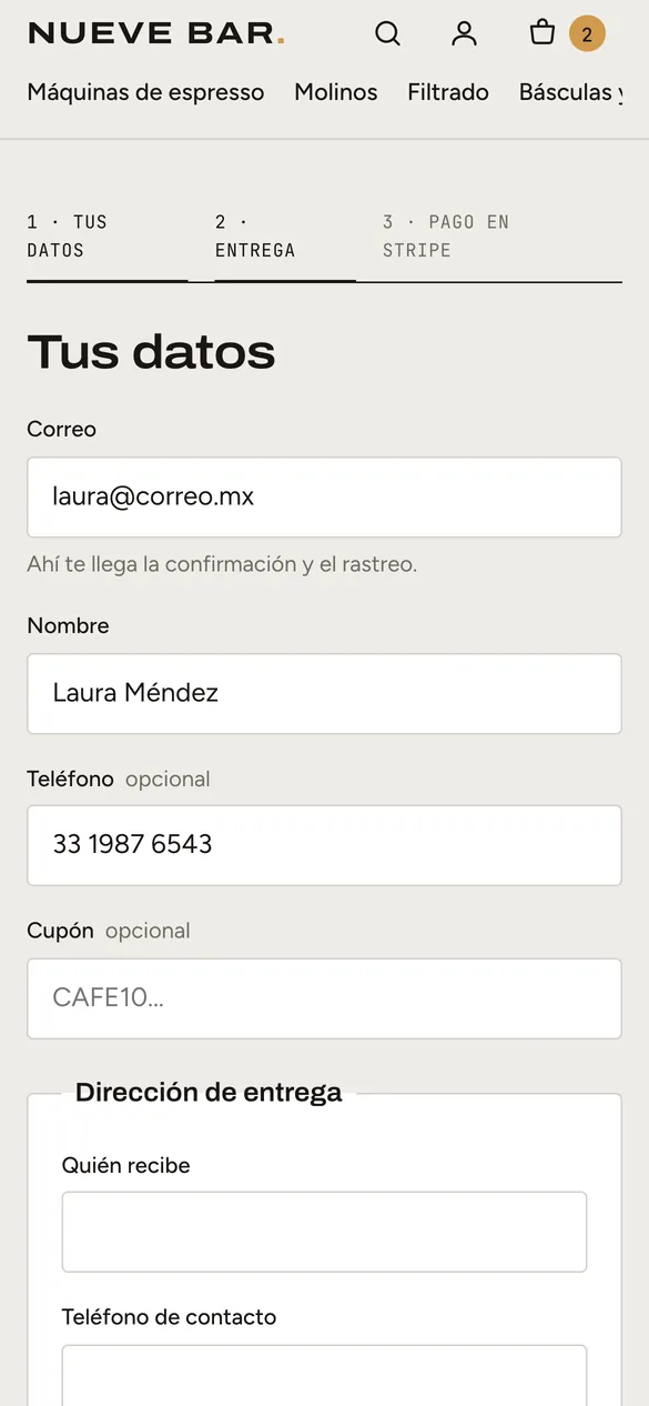 Tienda: datos del cliente antes de pagar